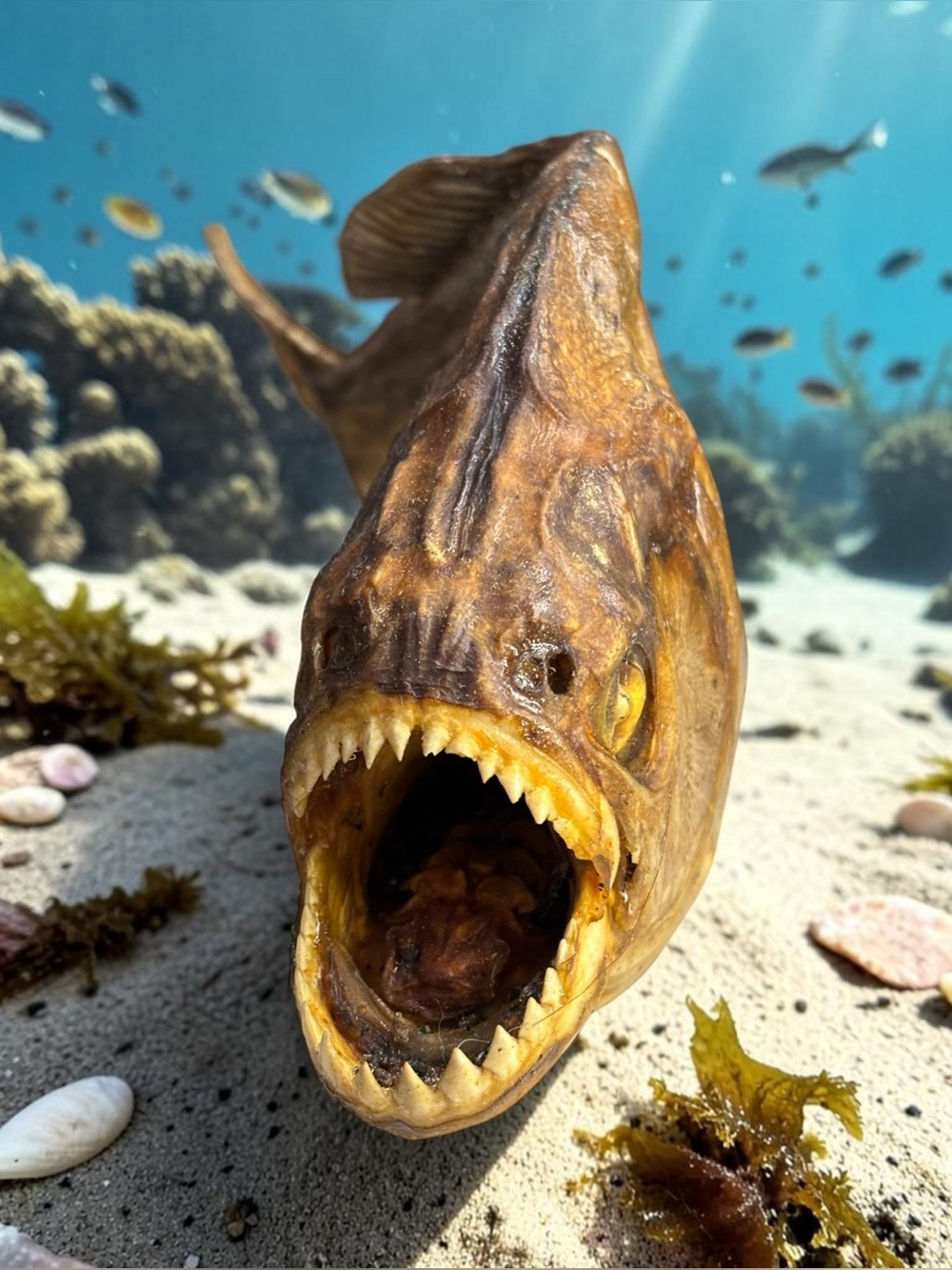 Vintage Taxidermy Piranha South American Fish Mount Wood Stand Carnivorous 9x4.8